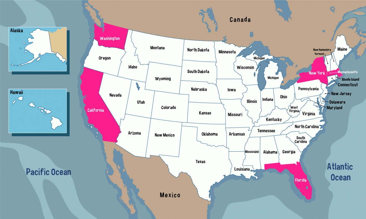 Mapa dos EUA: melhores cidades para morar no intercâmbio