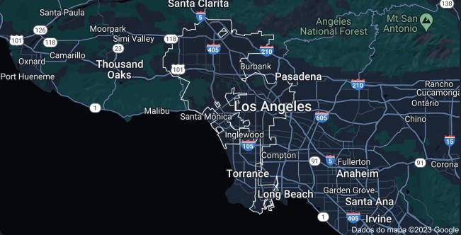 Mapa da cidade de Los Angeles pelo Google Maps.