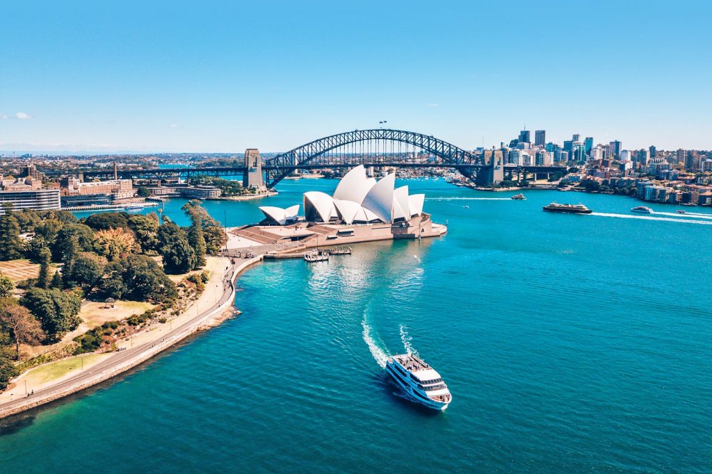 Visão aérea de Sydney, na Austrália. Visto de estudante para Austrália.
