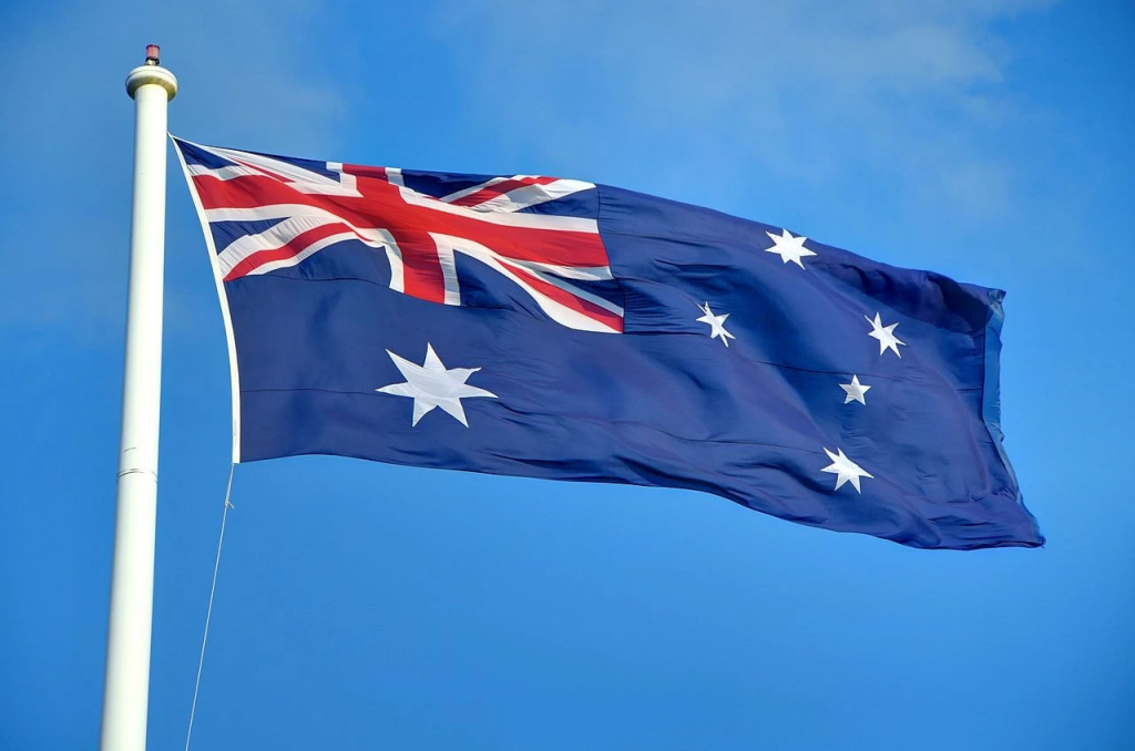 Bandeira da Austrália hasteada